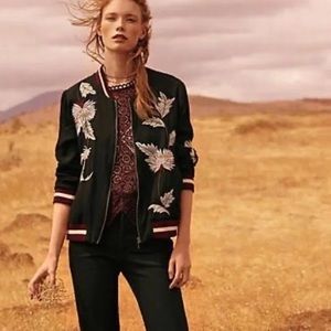 Anthropologie Elevenses Solstice Embroidered Bomber Jacket Black